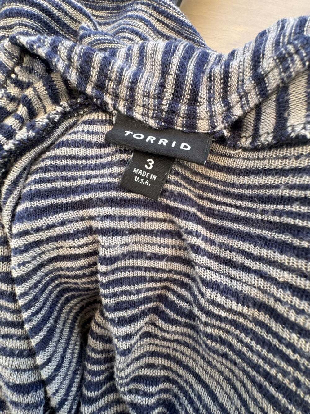 Torrid Blue and Grey Striped Open Front Cardigan Size 3